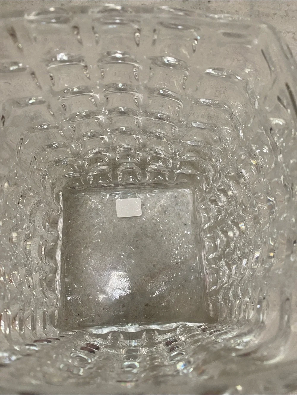Crate and Barrel Gridlock Clear Bubble Vase, Square 7.5